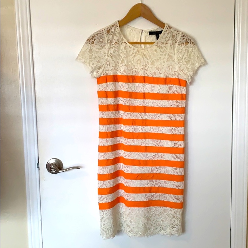 BCBG MaxAzria Lace Orange Striped Dress XXS